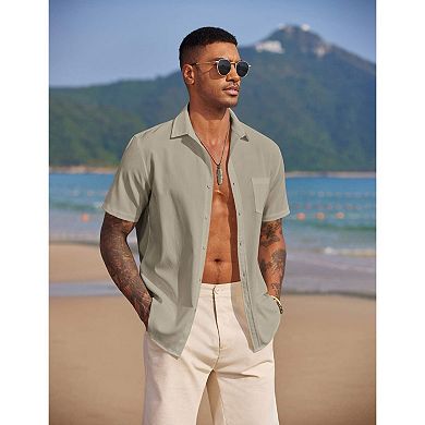 COOFANDY Men's Casual Short Sleeve Button Down Shirts Summer Beach Cruise Lightweight Linen Shirts