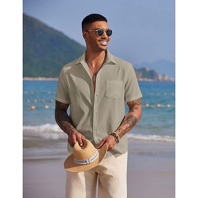 COOFANDY Men's Casual Short Sleeve Button Down Shirts Summer Beach Cruise Lightweight Linen Shirts