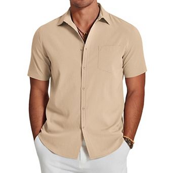 COOFANDY Men's Casual Short Sleeve Button Down Shirts Summer Beach Cruise Lightweight Linen Shirts