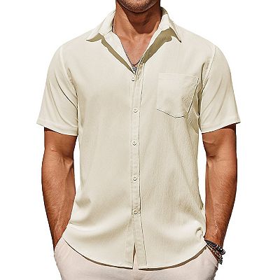 COOFANDY Men's Casual Short Sleeve Button Down Shirts Summer Beach Cruise  Lightweight Linen Shirts