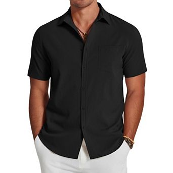 COOFANDY Men's Casual Short Sleeve Button Down Shirts Summer Beach Cruise Lightweight Linen Shirts