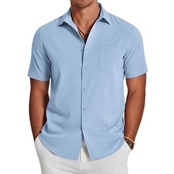 COOFANDY Men's Casual Short Sleeve Button Down Shirts Summer Beach Cruise Lightweight Linen Shirts