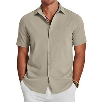 COOFANDY Men's Casual Short Sleeve Button Down Shirts Summer Beach Cruise Lightweight Linen Shirts