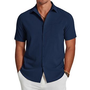 COOFANDY Men's Casual Short Sleeve Button Down Shirts Summer Beach Cruise Lightweight Linen Shirts