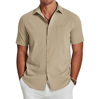 COOFANDY Men's Casual Short Sleeve Button Down Shirts Summer Beach Cruise Lightweight Linen Shirts