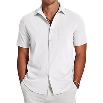 COOFANDY Men's Casual Short Sleeve Button Down Shirts Summer Beach Cruise Lightweight Linen Shirts