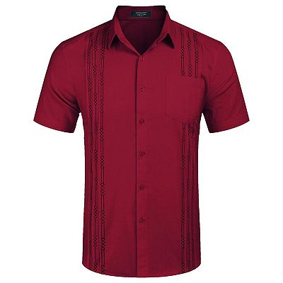COOFANDY Men's Short Sleeve Linen Shirt Cuban Guayabera Shirts