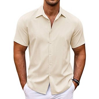 COOFANDY Men's Short Sleeve Linen Shirt Cuban Guayabera Shirts Summer Beach Tops