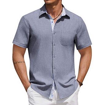 COOFANDY Mens Linen Shirt Short Sleeve Casual Shirts Button Down Shirt for Men Beach Clothing