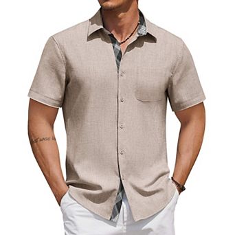 COOFANDY Mens Linen Shirt Short Sleeve Casual Shirts Button Down Shirt for Men Beach Clothing