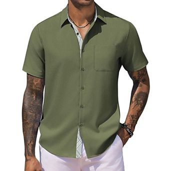 COOFANDY Mens Linen Shirt Short Sleeve Casual Shirts Button Down Shirt for Men Beach Clothing