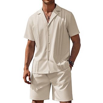 COOFANDY Mens Beach Shirt Set Button Down Summer Outfits Track Suits 2 pc Set Vacation Clothes