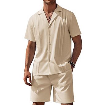 COOFANDY Mens Beach Set Button Down Summer Outfits Track Suits 2 pc Set Vacation Clothes