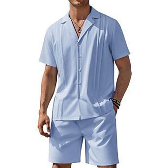 COOFANDY Mens Beach Set Button Down Summer Outfits Track Suits 2 pc Set Vacation Clothes