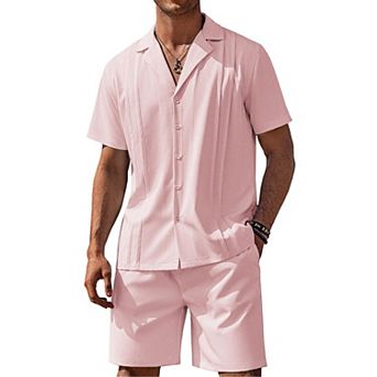 COOFANDY Mens Beach Set Button Down Summer Outfits Track Suits 2 pc Set Vacation Clothes
