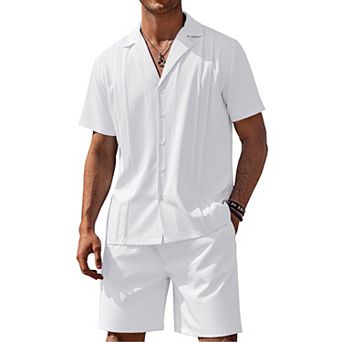 COOFANDY Mens Beach Set Button Down Summer Outfits Track Suits 2 pc Set Vacation Clothes