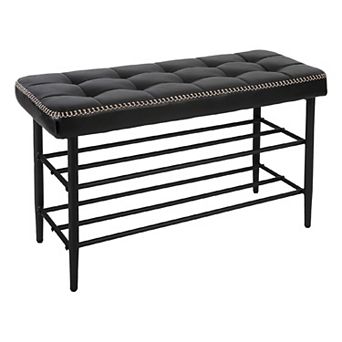 Shoe Rack Bench, Mid-Century Modern Storage Bench for Entryway, Crafted in Waxy Leather