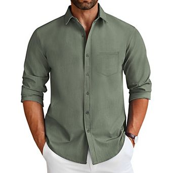 COOFANDY Mens Button Down Shirt Casual Long Sleeve Untucked Wrinkle Free Dress Shirt with Pocket