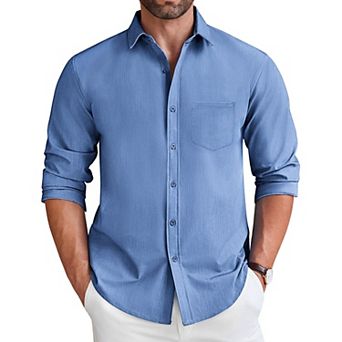 COOFANDY Mens Button Down Shirt Casual Long Sleeve Untucked Wrinkle Free Dress Shirt with Pocket