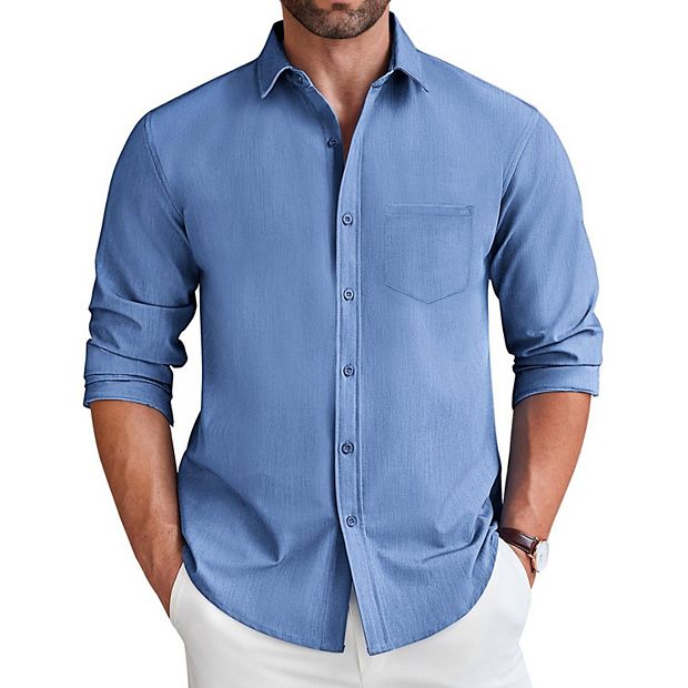 COOFANDY Mens Button Down Shirt Casual Long Sleeve Untucked Wrinkle Free Dress  Shirt with Pocket