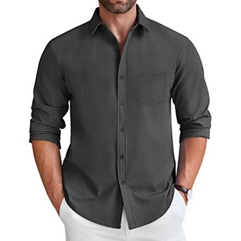 COOFANDY Mens Button Down Shirt Casual Long Sleeve Untucked Wrinkle Free Dress Shirt with Pocket