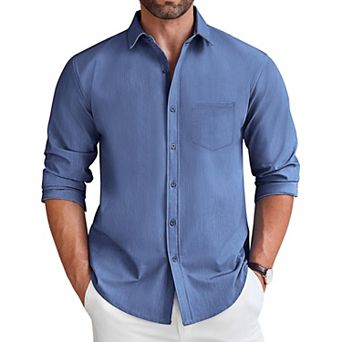 COOFANDY Mens Button Down Shirt Casual Long Sleeve Untucked Wrinkle Free Dress Shirt with Pocket
