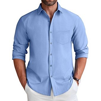 COOFANDY Mens Button Down Shirt Casual Long Sleeve Untucked Wrinkle Free Dress Shirt with Pocket