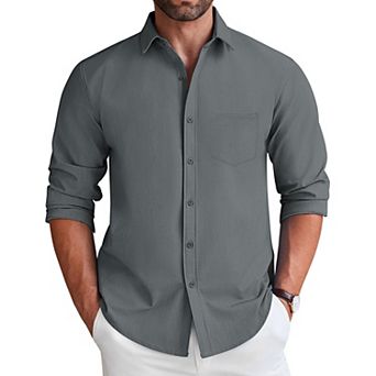 COOFANDY Mens Button Down Shirt Casual Long Sleeve Untucked Wrinkle Free Dress Shirt with Pocket