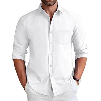 COOFANDY Mens Button Down Shirt Casual Long Sleeve Untucked Wrinkle Free Dress Shirt with Pocket