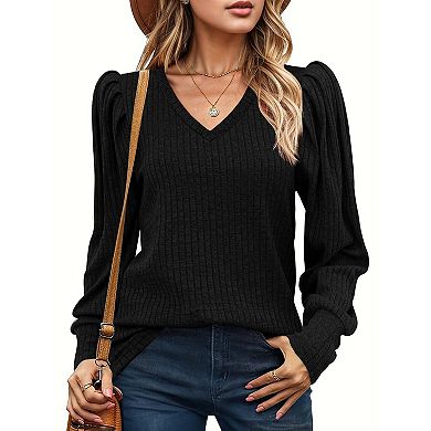 Zeagoo Lightweight Blouse for Women Puff Long Sleeve Shirt Casual V Neck Thin Tunic Tops