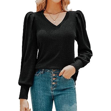 Zeagoo Lightweight Blouse for Women Puff Long Sleeve Shirt Casual V Neck Thin Tunic Tops