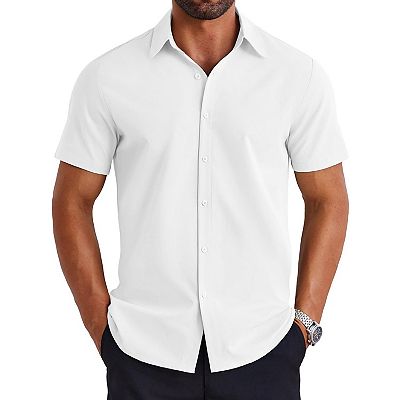 mens short sleeve white dress shirts wrinkle free Men's White Short Sleeve Dress Shirts