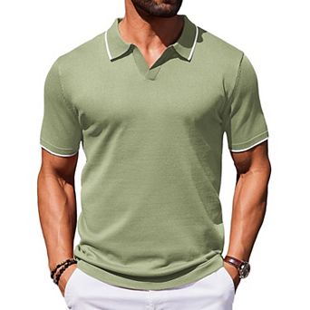 COOFANDY Mens Polo Shirts Short Sleeve Casual Knit Polo Shirt Vintage Golf T Shirts Old Money Tops