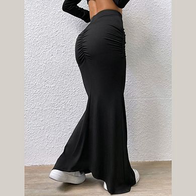 Women's High Waisted Fishtail Ruched Long Skirt