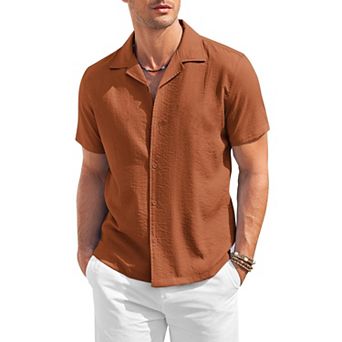 COOFANDY Mens Cuban Guayabera Shirts Short Sleeve Linen Shirt Loose Fit Camp Collar Shirt