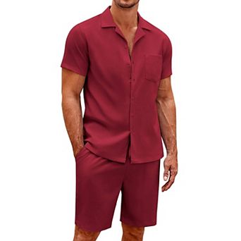 COOFANDY Men's 2 pc Shirt Set Short Sleeve Button Down Casual Hippie Beach TShirts Shorts Outfits