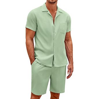 COOFANDY Men's 2 pc Shirt Set Short Sleeve Button Down Casual Hippie Beach TShirts Shorts Outfits