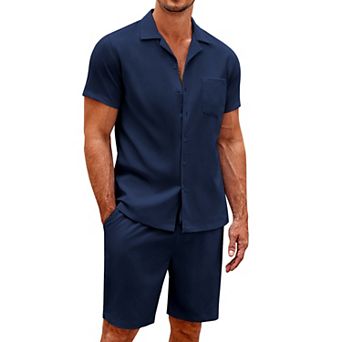 COOFANDY Men's 2 pc Shirt Set Short Sleeve Button Down Casual Hippie Beach TShirts Shorts Outfits