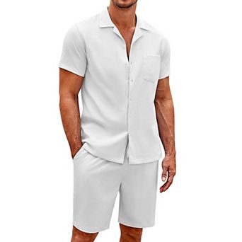 COOFANDY Men's 2 pc Shirt Set Short Sleeve Button Down Casual Hippie Beach TShirts Shorts Outfits