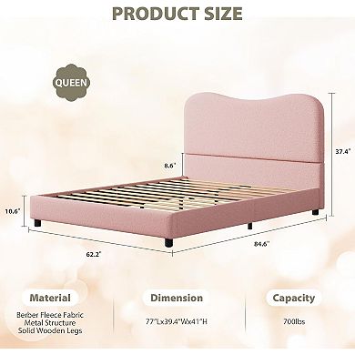 Bed Frame for Kids with Velvet Upholstered Headboard Cute Low Profile Platform Bed