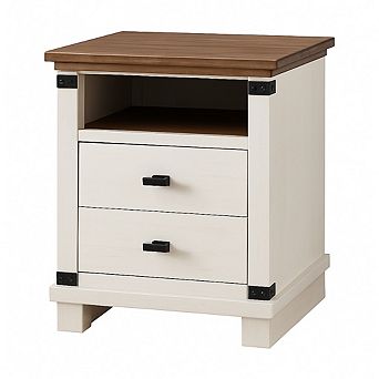 Farmhouse Nightstand with Charging Station, 18" Rustic Night Stand Wood End Table 1 pc