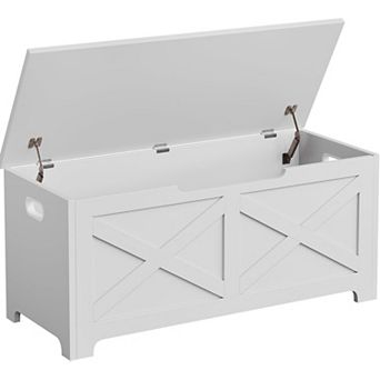 Storage Chest, Storage Bench with Safety Hinge, Farmhouse Style Wooden Trunk for Entryway