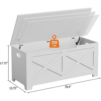 Storage Chest, Storage Bench with Safety Hinge, Farmhouse Style Wooden Trunk for Entryway