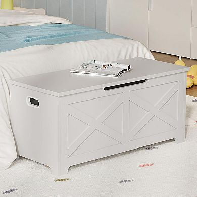 Storage Chest, Storage Bench with Safety Hinge, Farmhouse Style Wooden Trunk for Entryway