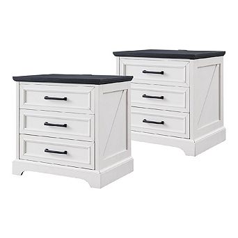 Farmhouse Nightstand Set of 2 with Charging Station, 22 Inch Wide End Table Wood Dresser