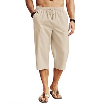 COOFANDY Mens Capri Pants Loose Fit Casual Cotton Linen Beach Lightweight Drawstring Baggy Shorts
