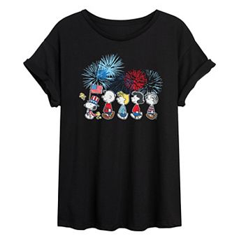 Juniors' Peanuts Patriotic Parade & Fireworks Oversized Tee
