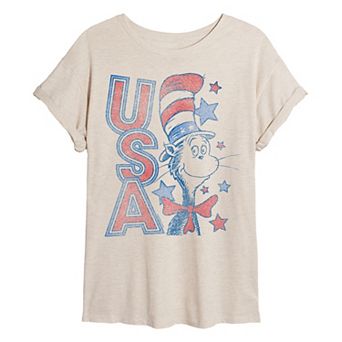 Juniors' Dr. Seuss The Cat In The Hat USA Distressed Oversized Tee