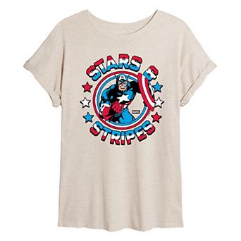 Juniors' Marvel Captain America Stars & Stripes Oversized Tee