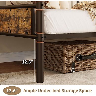 Twin Size Daybed Frame with Headboard - Sturdy Metal MDF Sofa Bed for Living Room